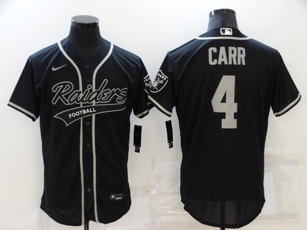 Men's Las Vegas Raiders #4 Derek Carr Black Flex Base Stitched Jersey - Click Image to Close